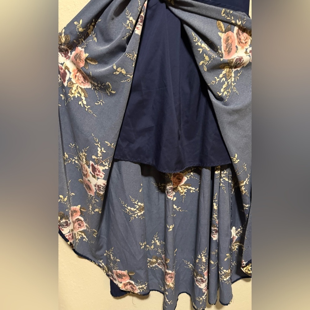 Omonsim Navy Floral Off-Shoulder Maxi Dress | Asymmetrical Hem Boho Romantic - Picture 6 of 6